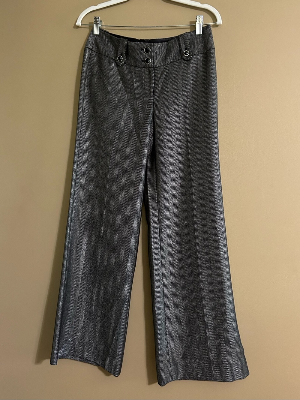 White House Black Market Legacy Chevron  Charcoal Black Wide-Leg Pants